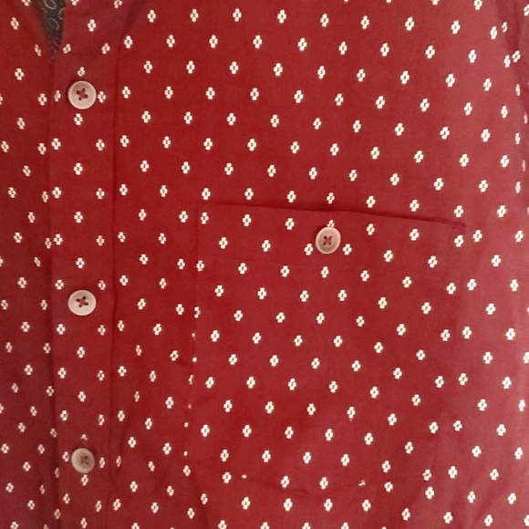 Craft +Flow Mens Button Down Collar Shirt Burgundy/White Geo Print, Design Cuff - Picture 3 of 12